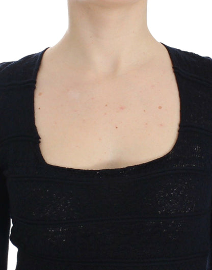 Ermanno Scervino Blauwe gebreide stretch wollen trui
