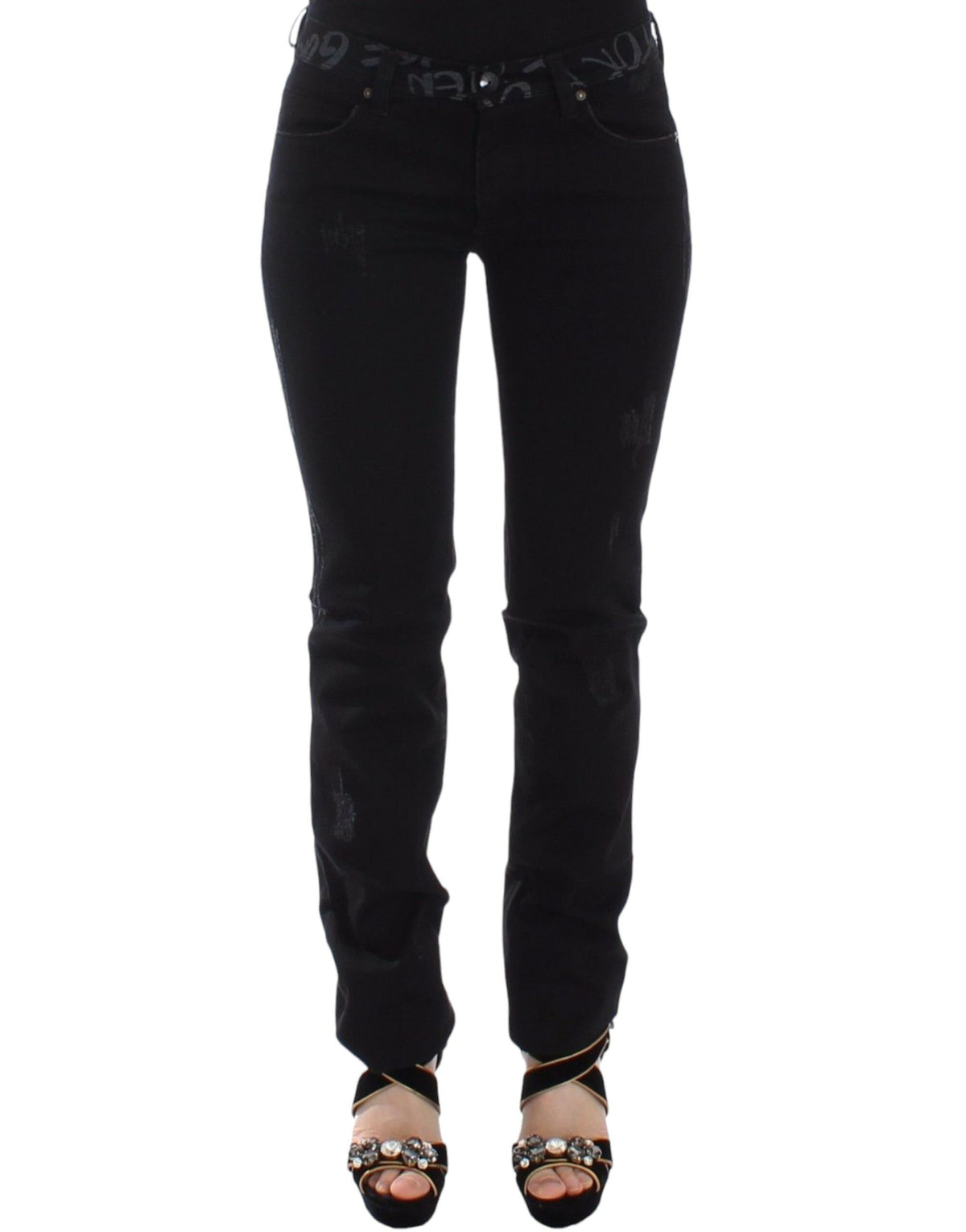 Jean slim noir en denim, taille skinny et extensible, Ermanno Scervino.