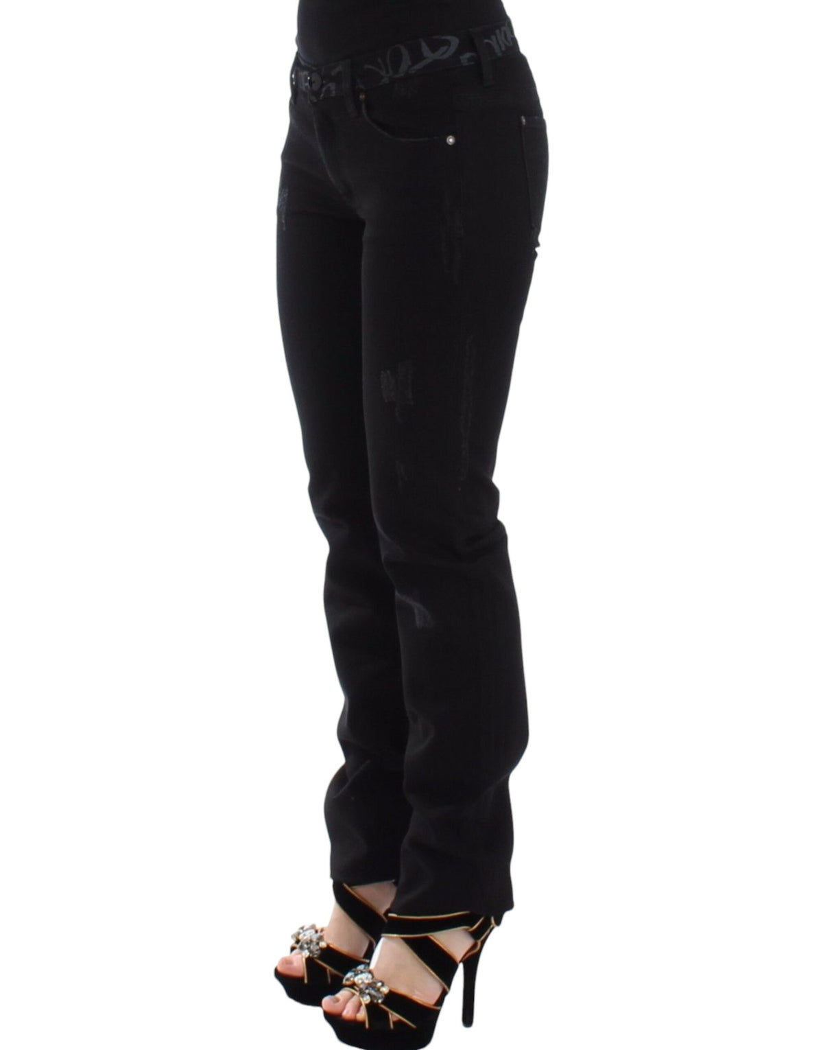 Jean slim noir en denim, taille skinny et extensible, Ermanno Scervino.