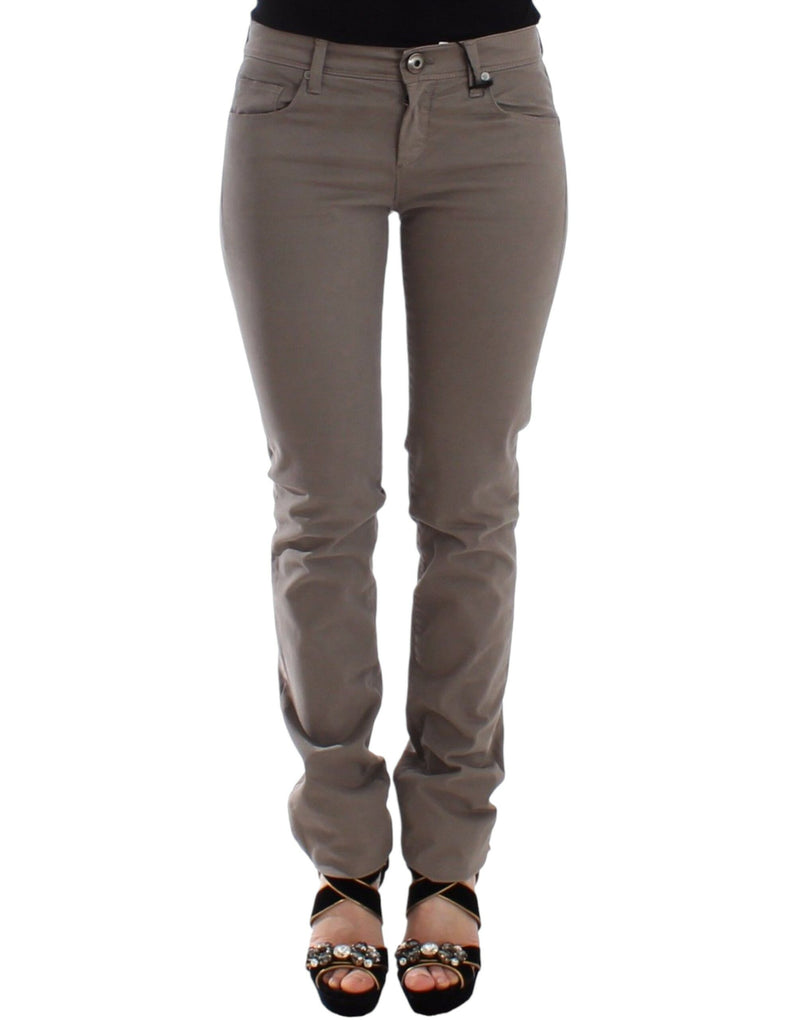 Pantalon en jean slim beige taupe Ermanno Scervino, coupe skinny.