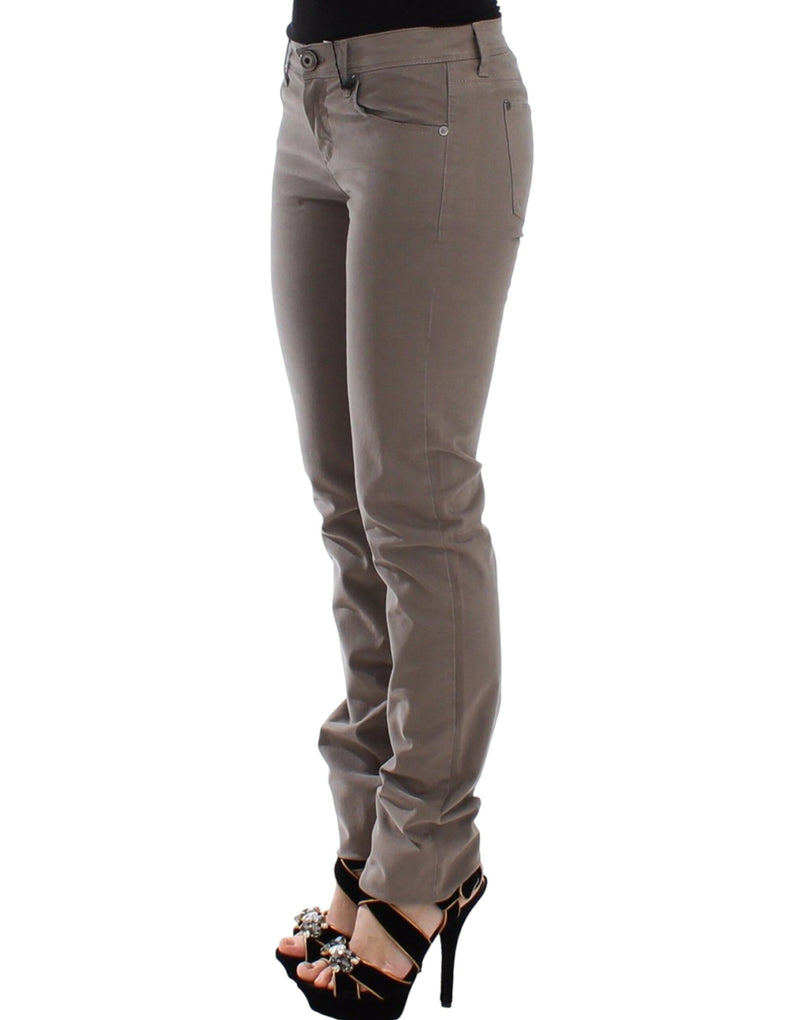 Pantalon en jean slim beige taupe Ermanno Scervino, coupe skinny.