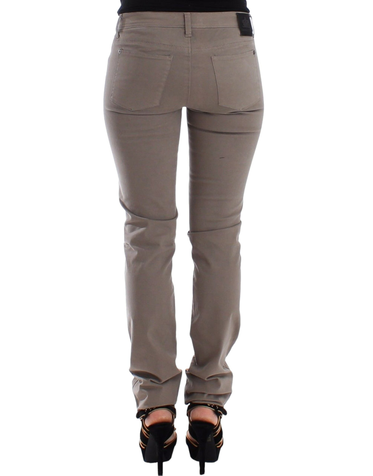 Pantalon en jean slim beige taupe Ermanno Scervino, coupe skinny.