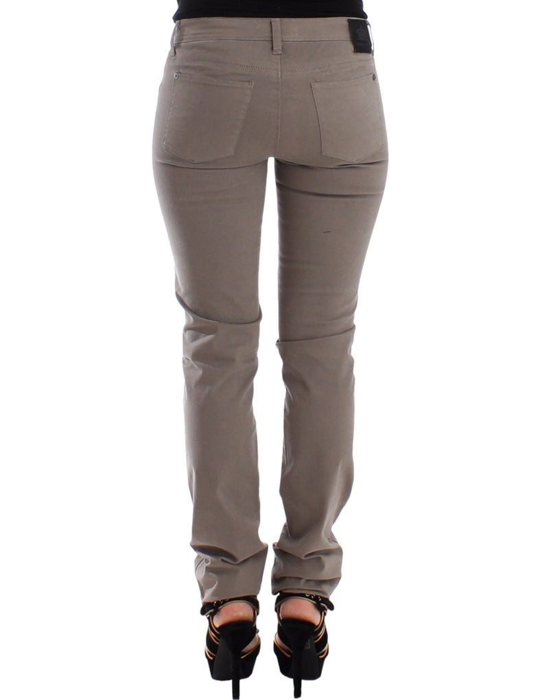 Pantalon en jean slim beige taupe Ermanno Scervino, coupe skinny.