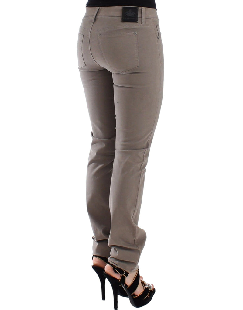 Pantalon en jean slim beige taupe Ermanno Scervino, coupe skinny.