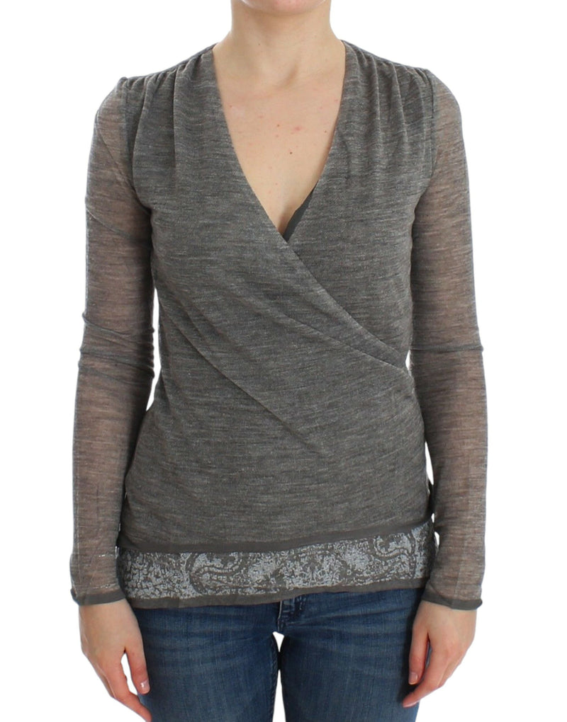 Pull en laine mélangée extensible à manches longues gris d'Ermanno Scervino
