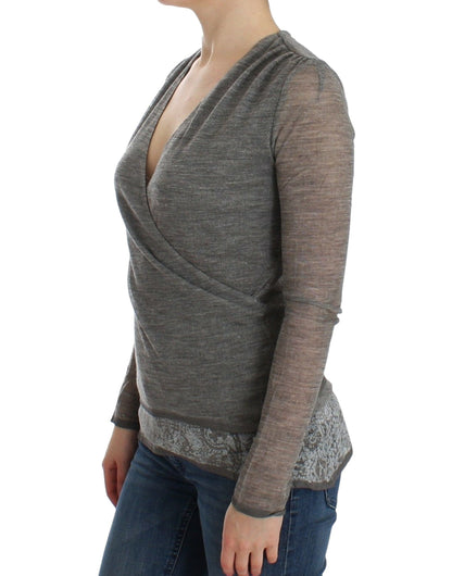 Ermanno Scervino grijze stretch trui van wolmix met lange mouwen