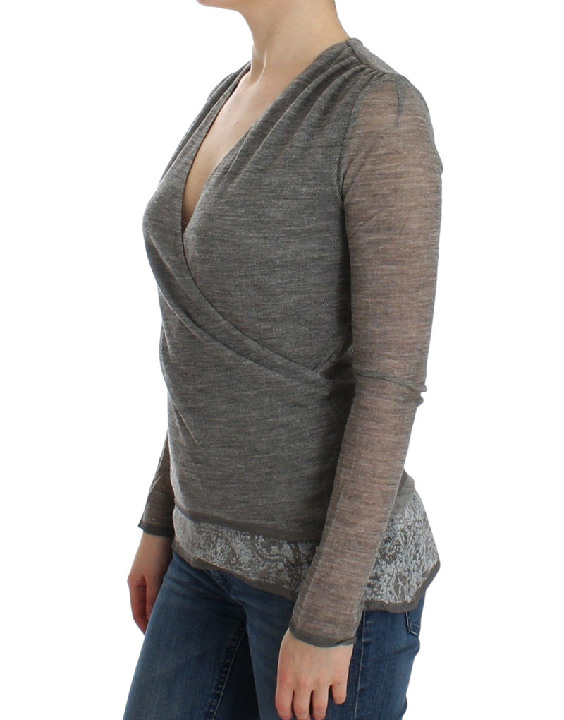 Pull en laine mélangée extensible à manches longues gris d'Ermanno Scervino
