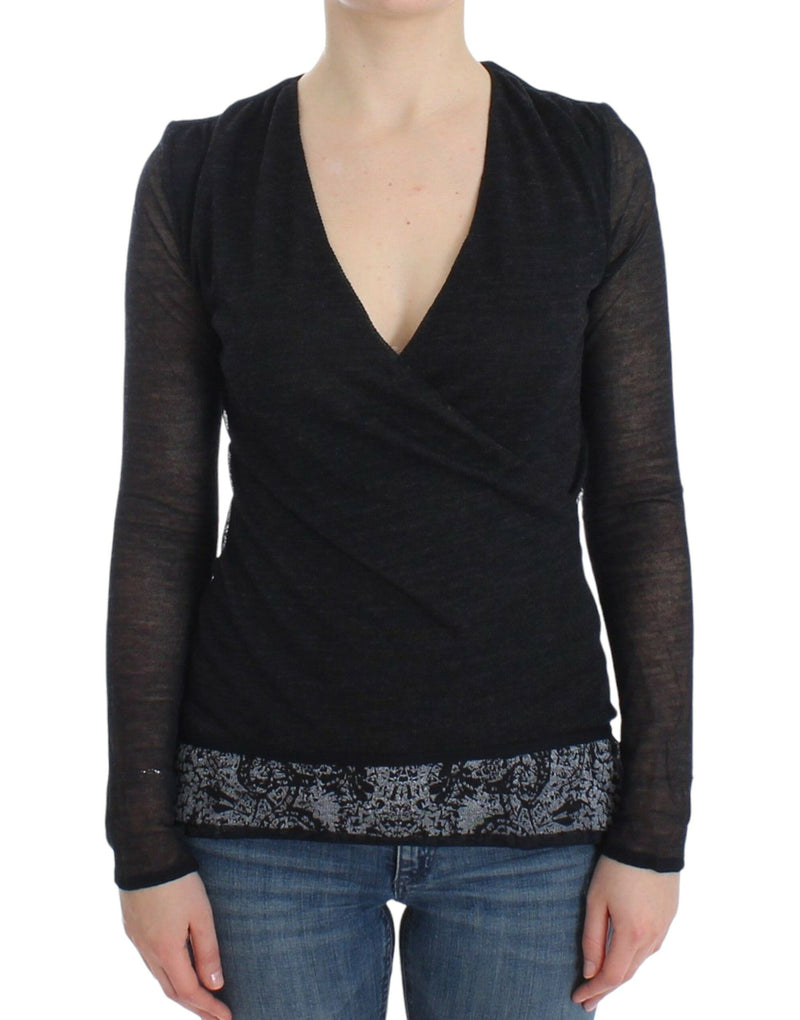 Pull en laine mélangée extensible à manches longues noir d'Ermanno Scervino