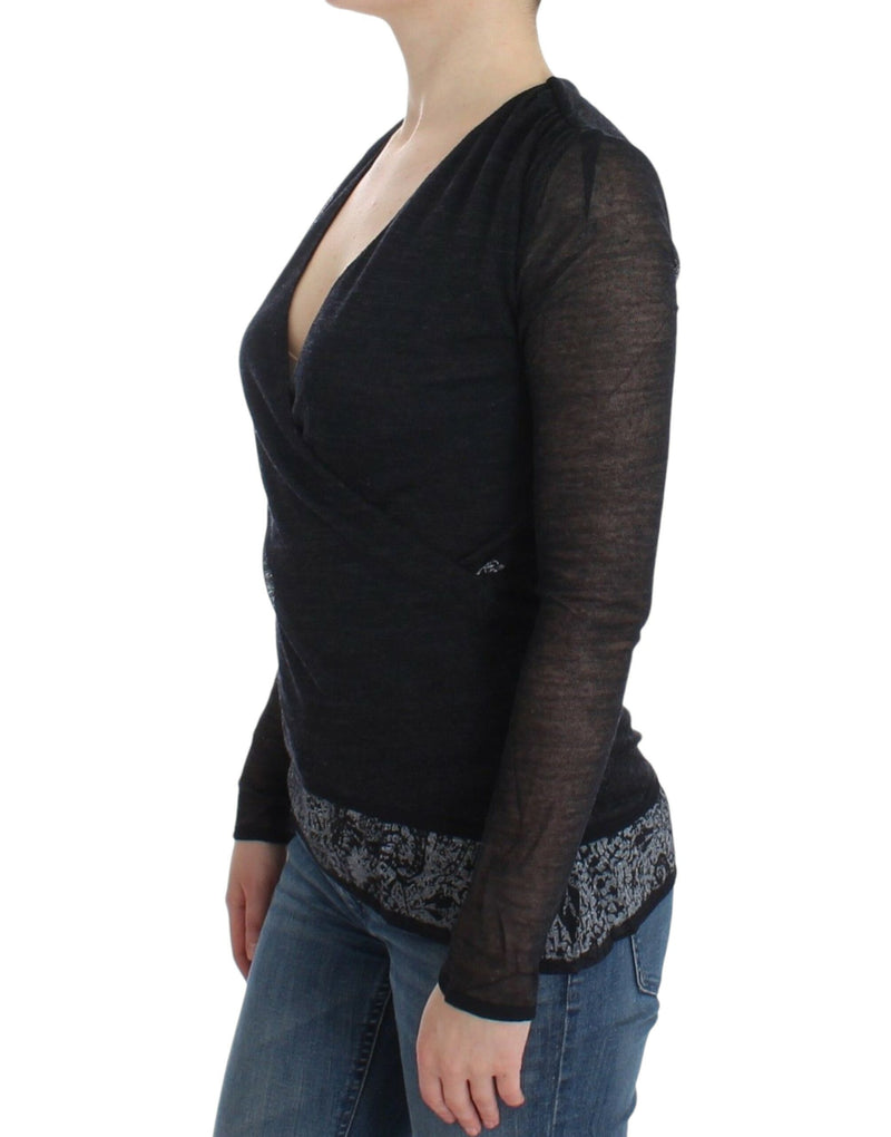 Pull en laine mélangée extensible à manches longues noir d'Ermanno Scervino