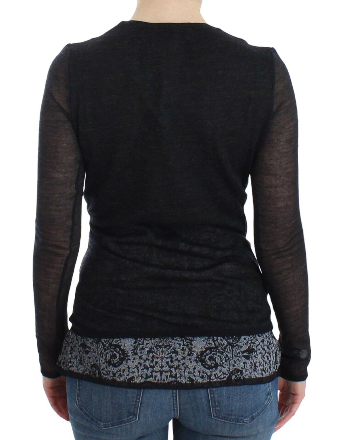Pull en laine mélangée extensible à manches longues noir d'Ermanno Scervino