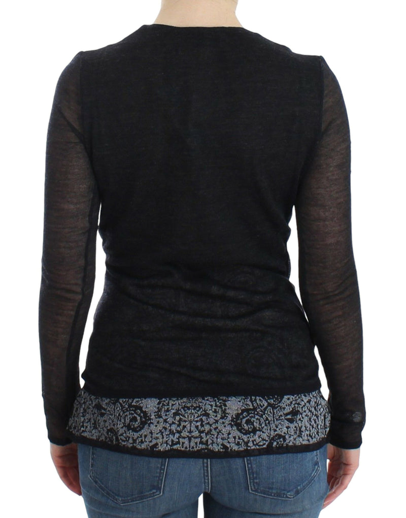 Pull en laine mélangée extensible à manches longues noir d'Ermanno Scervino