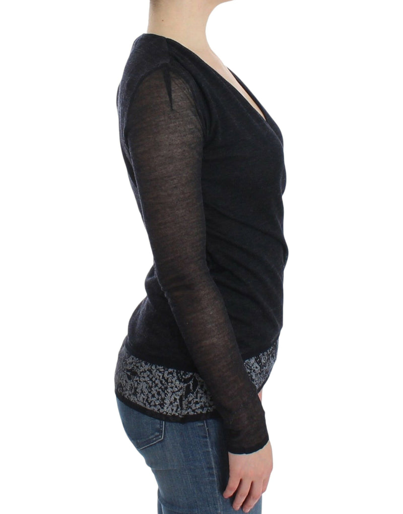 Pull en laine mélangée extensible à manches longues noir d'Ermanno Scervino