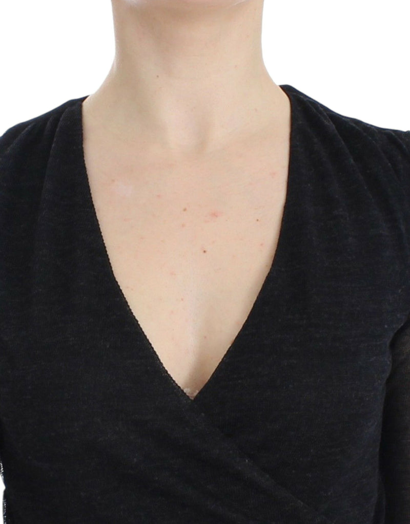 Pull en laine mélangée extensible à manches longues noir d'Ermanno Scervino