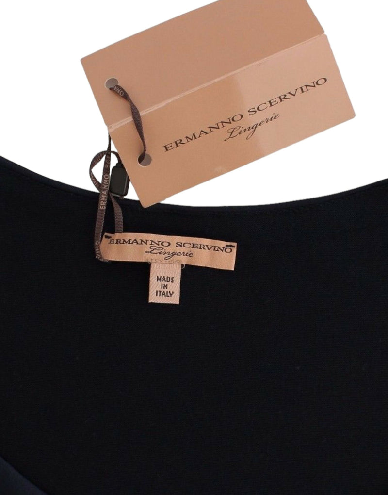 Blouse pull en dentelle de rayonne bleu, lingerie Ermanno Scervino.
