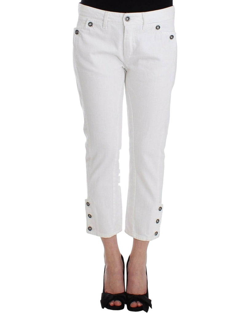 Pantalon en jean blanc taille haute et court Ermanno Scervino, marque Capri.