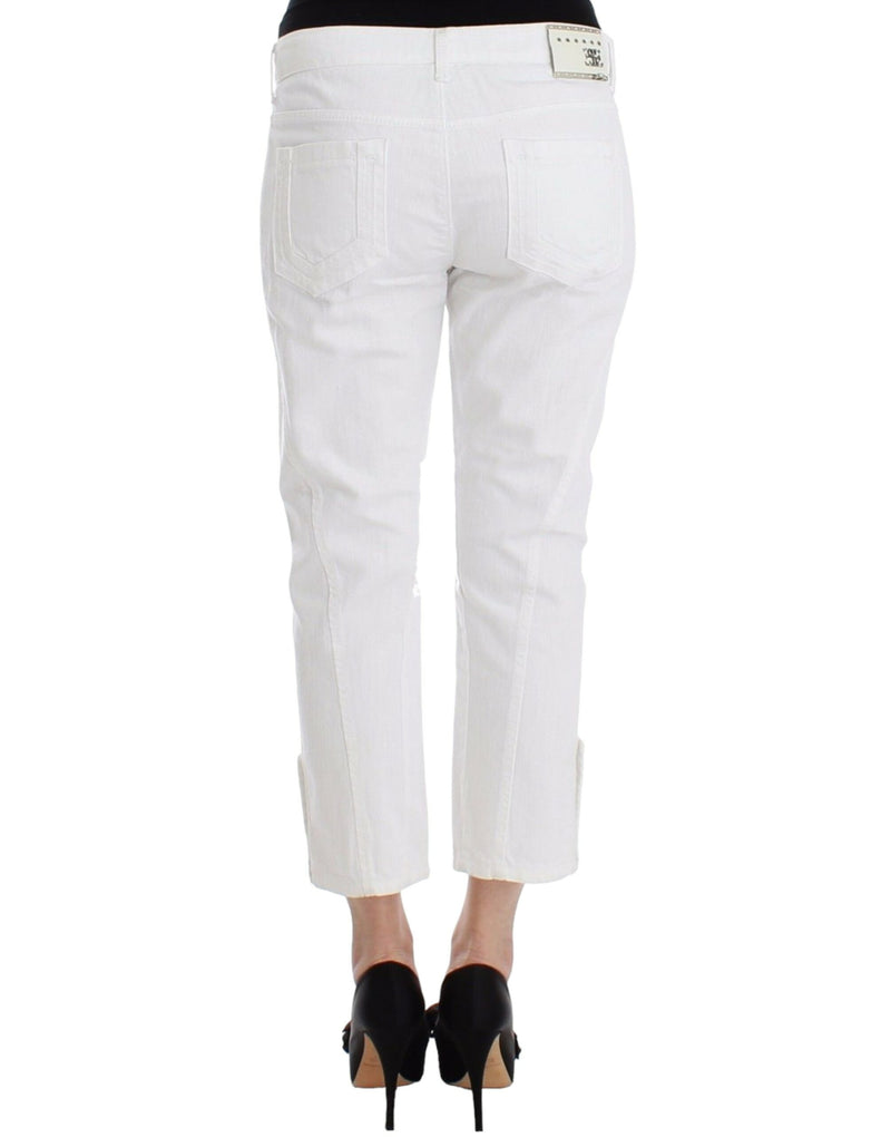 Pantalon en jean blanc taille haute et court Ermanno Scervino, marque Capri.