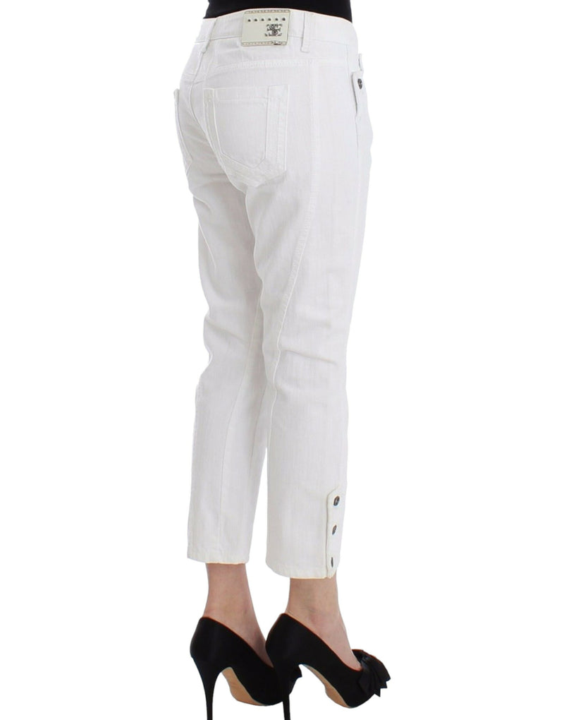 Pantalon en jean blanc taille haute et court Ermanno Scervino, marque Capri.
