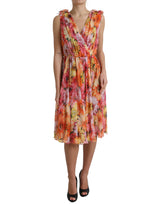 Robe Midi en Soie Multicolore à Imprimé Tournesol Dolce & Gabbana