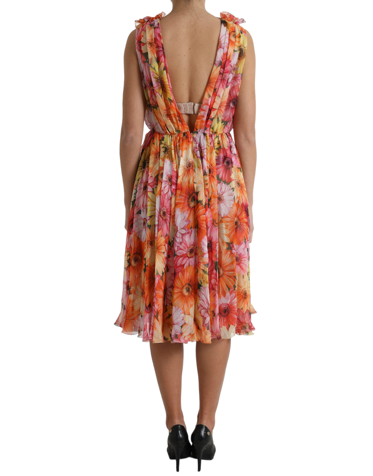 Robe Midi en Soie Multicolore à Imprimé Tournesol Dolce & Gabbana