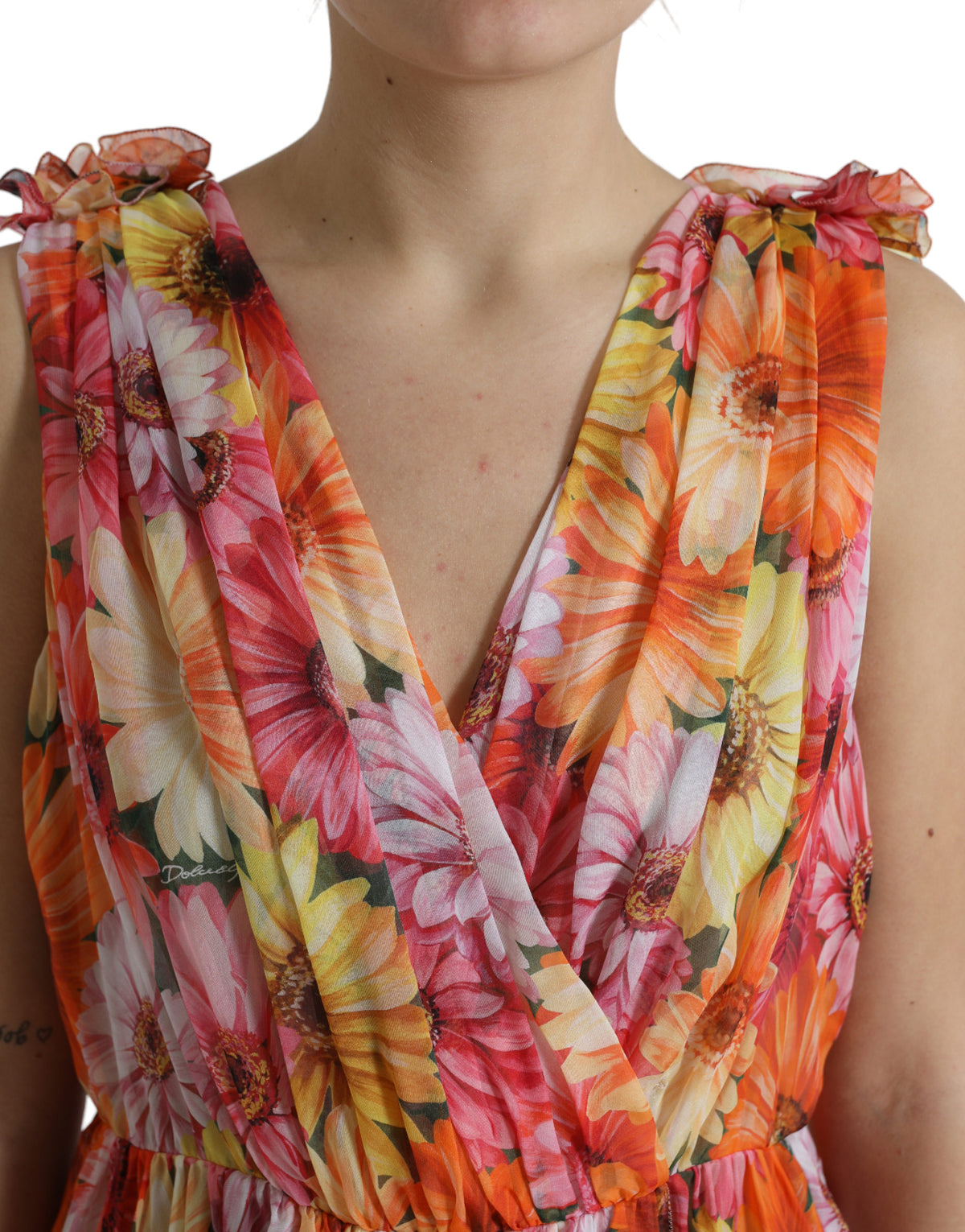 Robe Midi en Soie Multicolore à Imprimé Tournesol Dolce & Gabbana