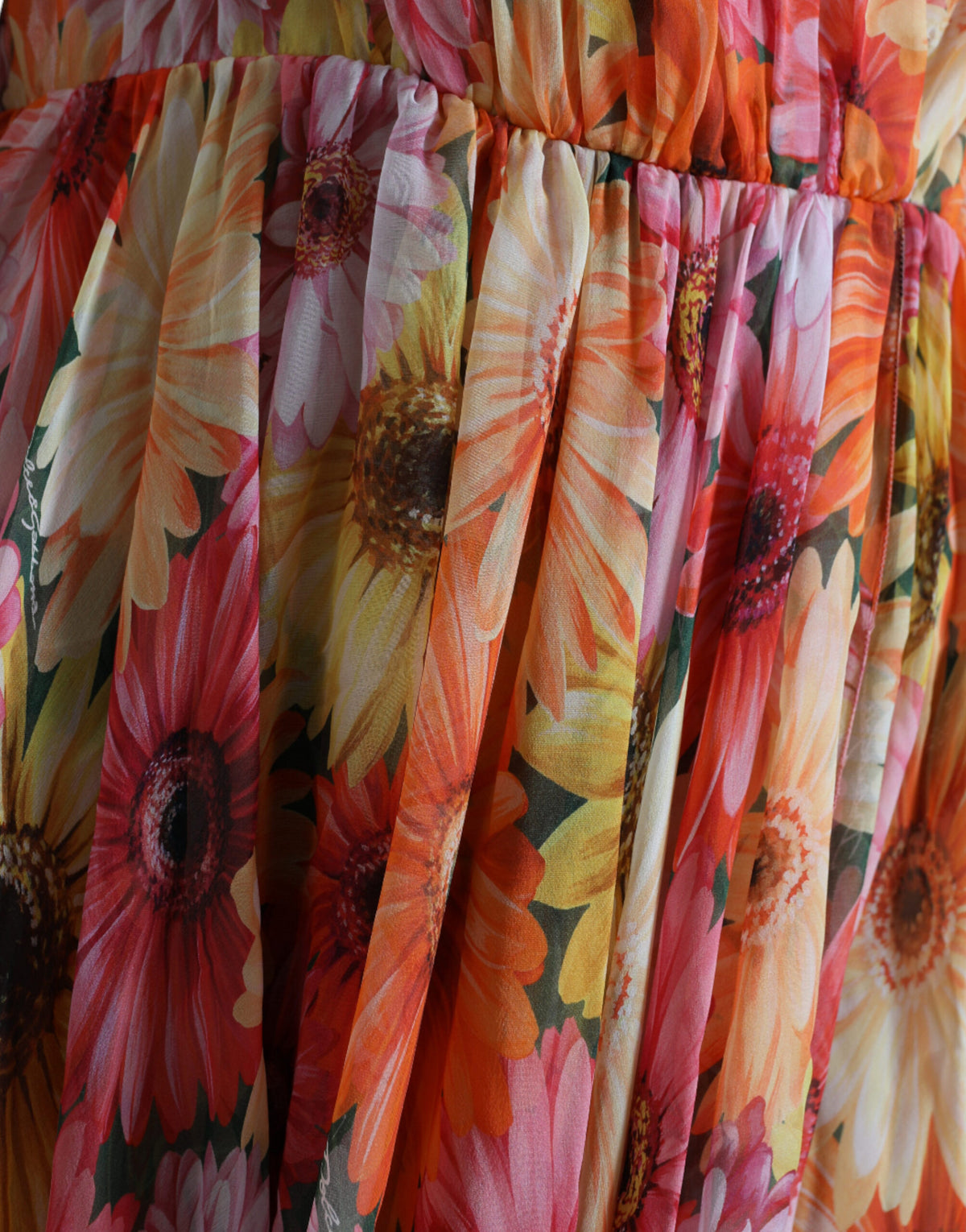 Robe Midi en Soie Multicolore à Imprimé Tournesol Dolce & Gabbana