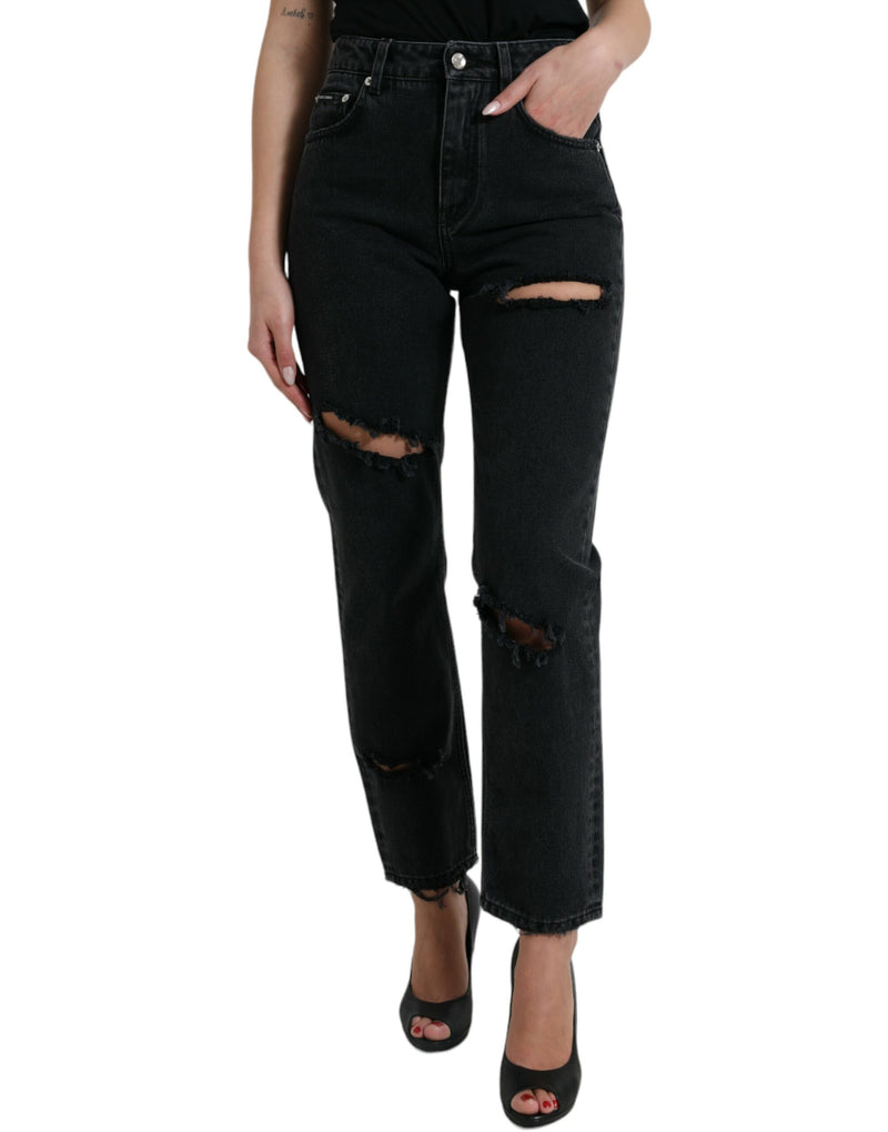 Dolce & Gabbana Black High Waist Tattered Denim Jeans