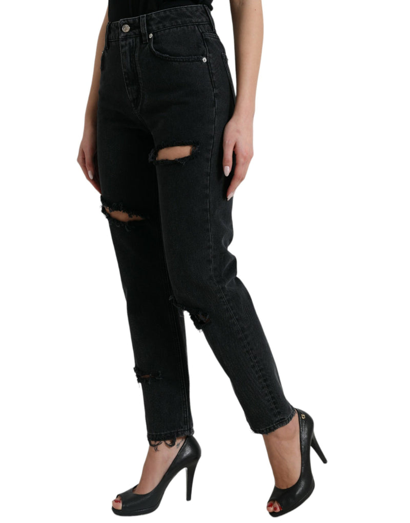 Dolce & Gabbana Black High Waist Tattered Denim Jeans