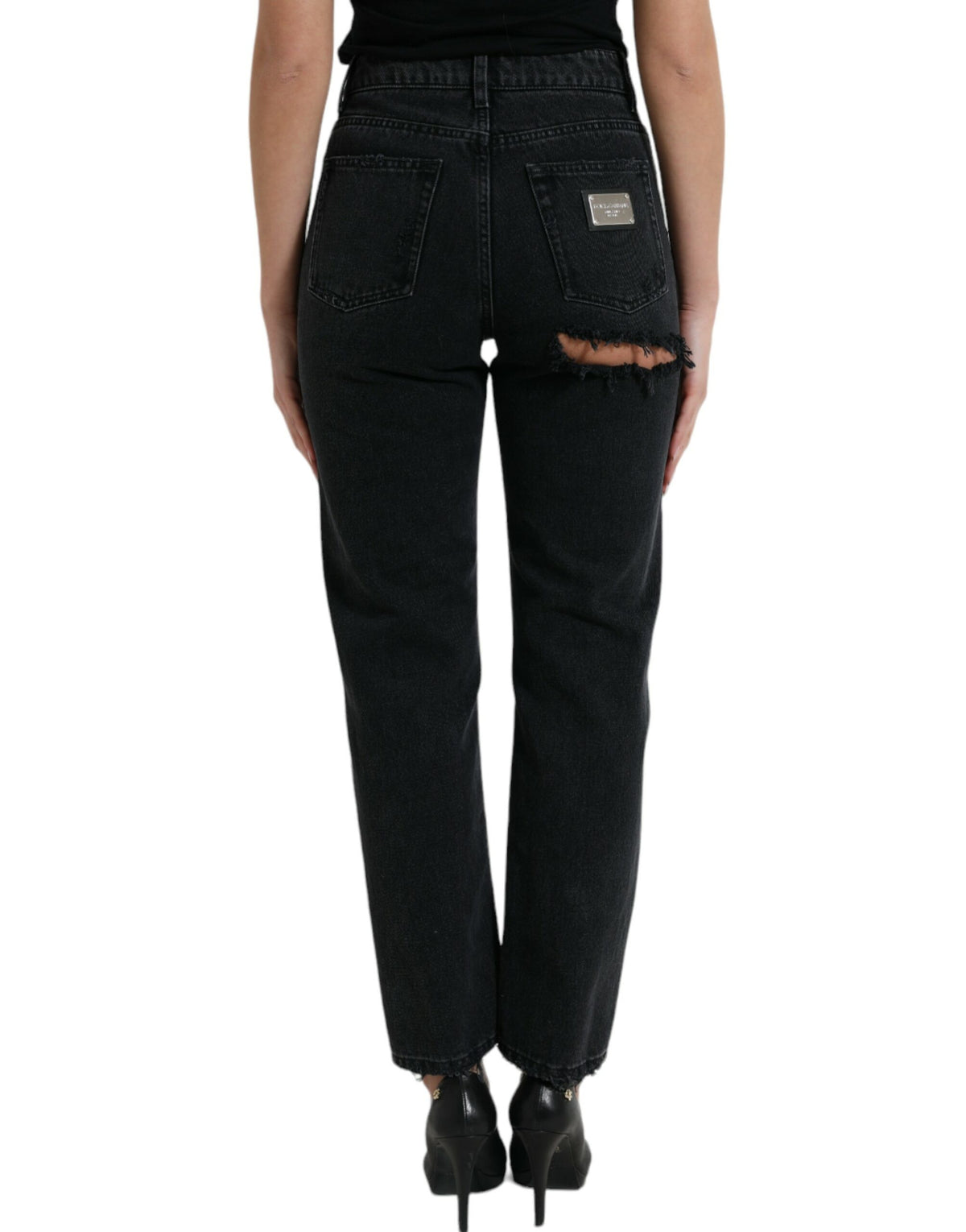 Dolce & Gabbana Black High Waist Tattered Denim Jeans