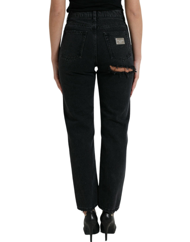 Dolce & Gabbana Black High Waist Tattered Denim Jeans