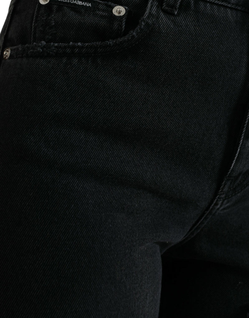 Dolce & Gabbana Black High Waist Tattered Denim Jeans