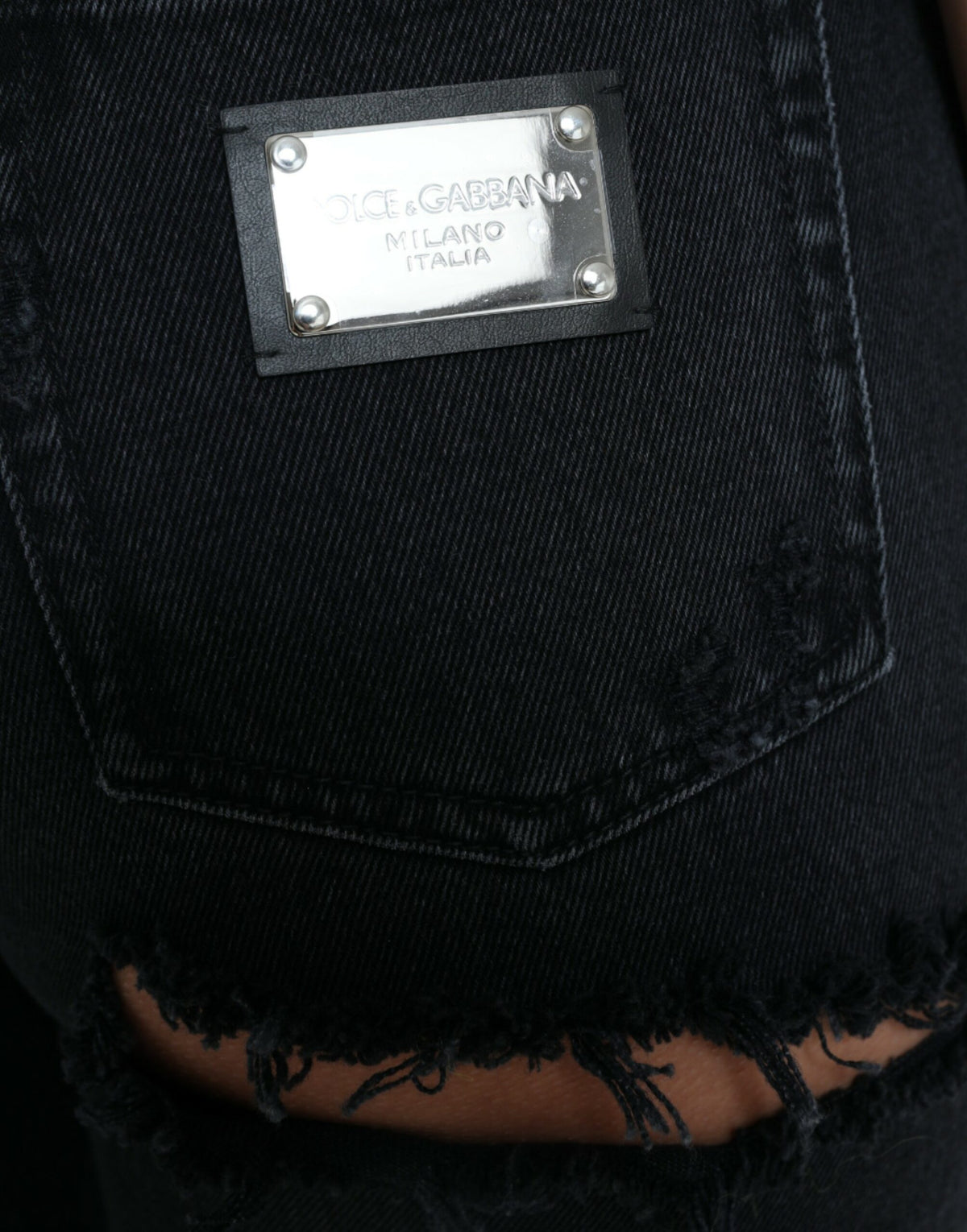 Dolce & Gabbana Black High Waist Tattered Denim Jeans
