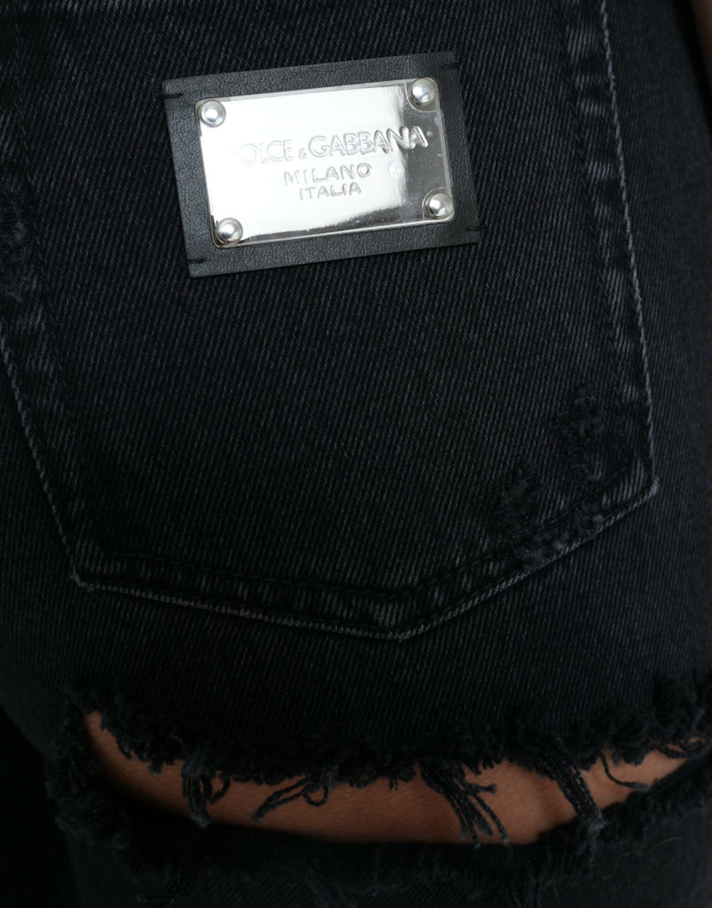 Dolce & Gabbana Black High Waist Tattered Denim Jeans