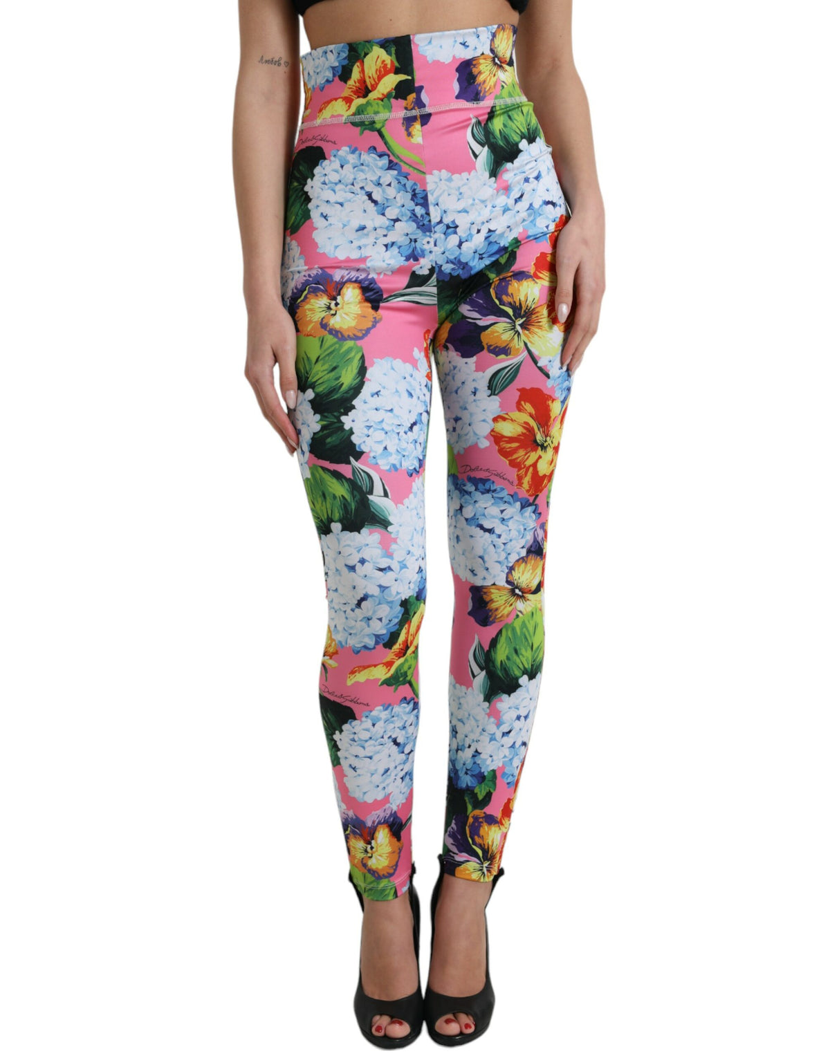 Dolce & Gabbana Leggings Multicolores à Taille Haute Fleuris