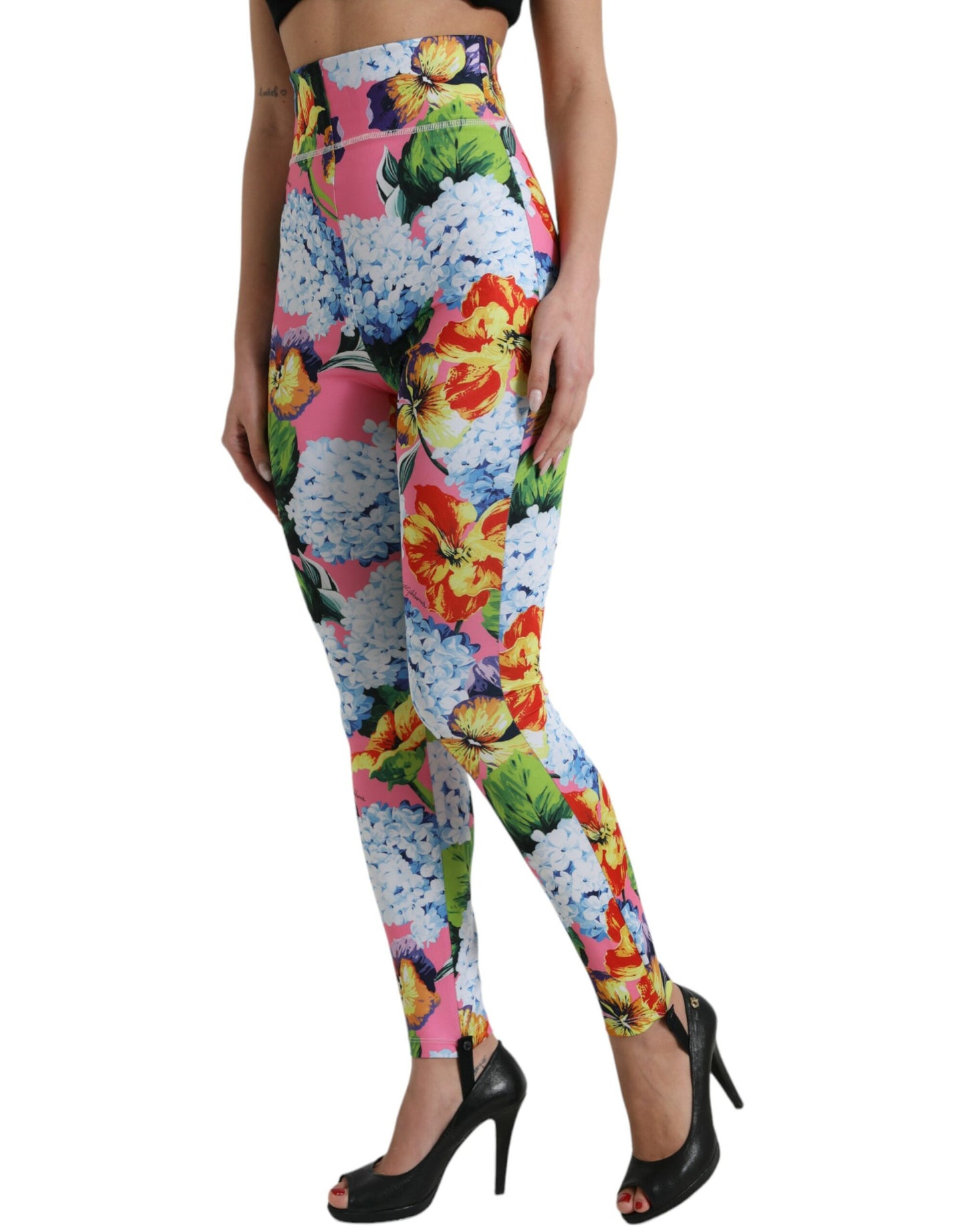 Dolce & Gabbana multicolor bloemenprint leggings met hoge taille