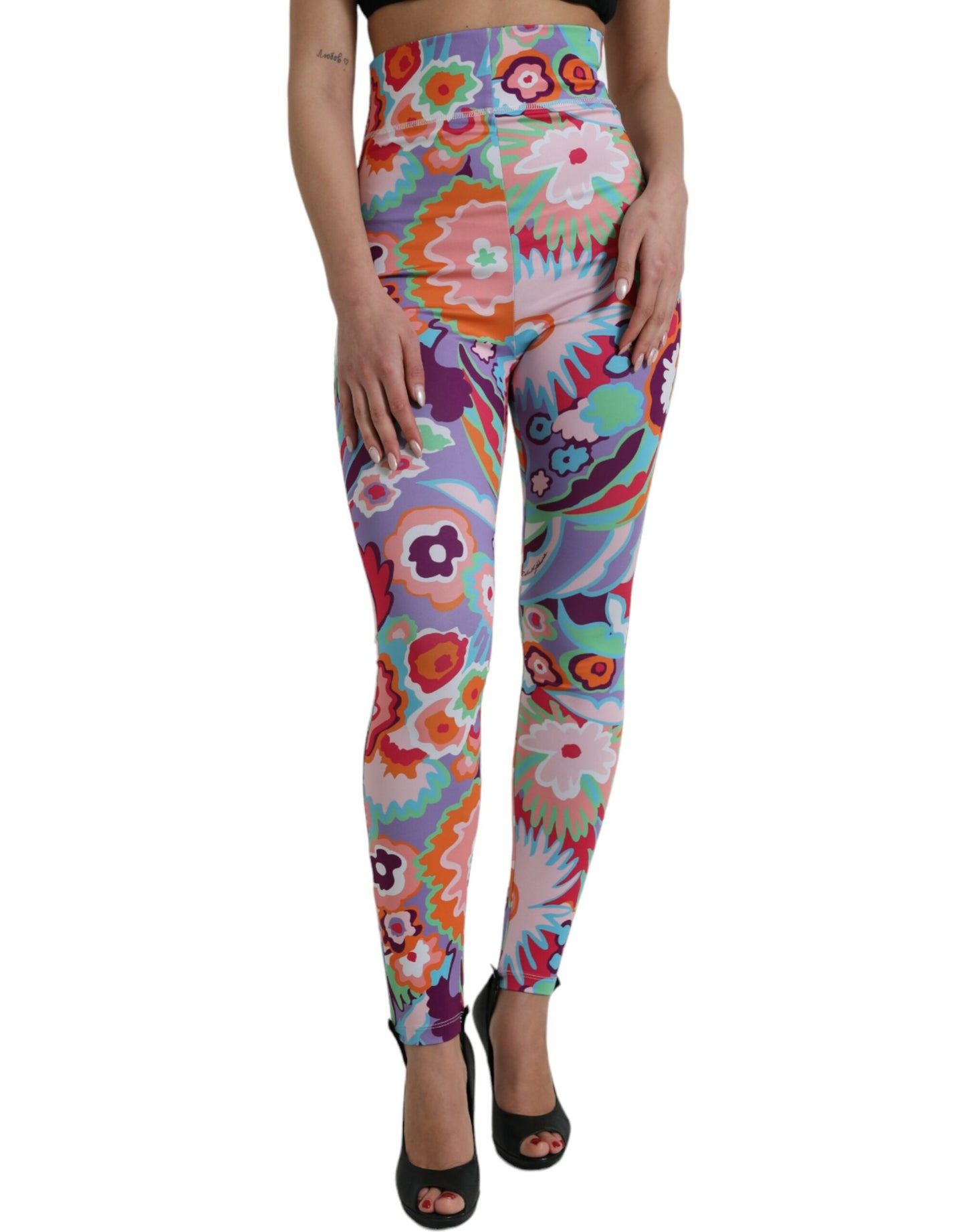 Dolce & Gabbana multicolor bloemenprint leggings met hoge taille