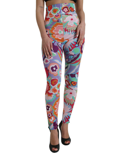 Dolce & Gabbana multicolor bloemenprint leggings met hoge taille