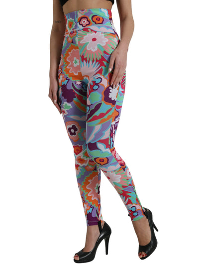 Dolce & Gabbana multicolor bloemenprint leggings met hoge taille