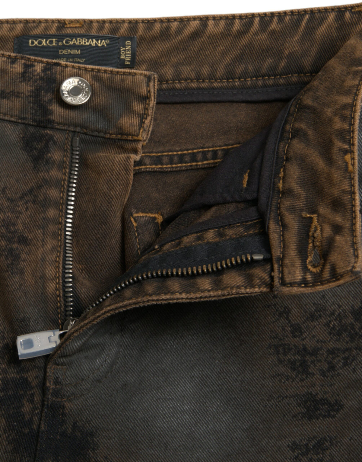 Dolce & Gabbana Jeans Femme Boyfriend Marron Mi-Taille en Denim
