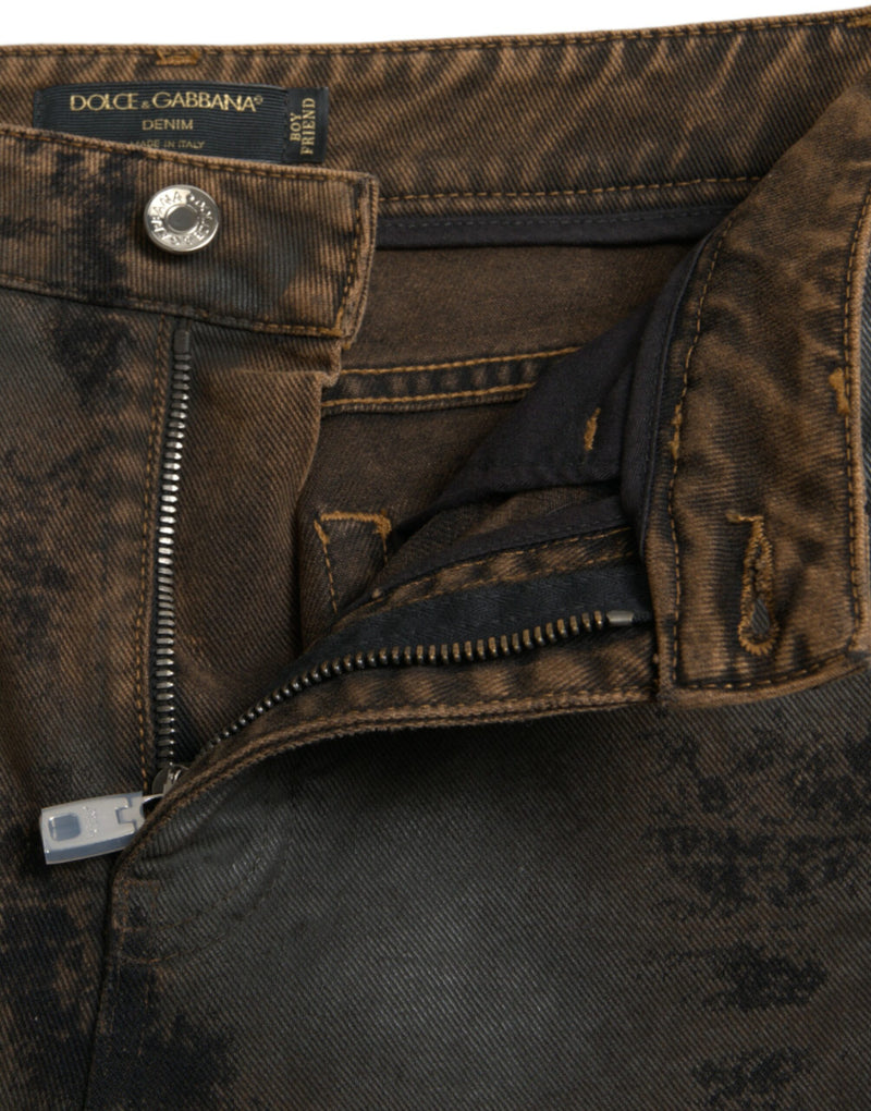 Dolce & Gabbana Brown Boyfriend Mid Waist Cotton Denim Jeans
