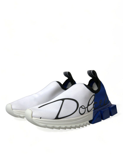 Sneakers basses décontractées pour homme Dolce & Gabbana, blanches et bleues, modèle Sorrento.