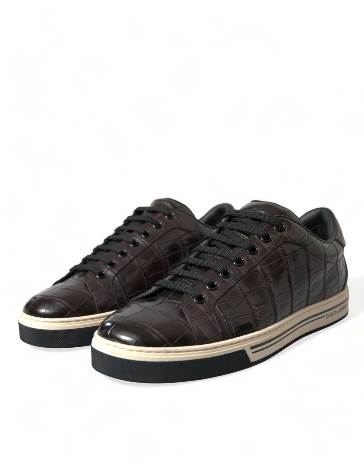 Dolce & Gabbana Brown Croc Exotic Leather Men Casual Sneakers