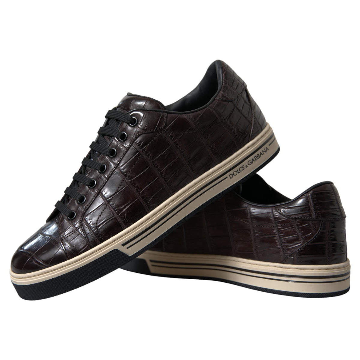 Dolce & Gabbana Brown Croc Exotic Leather Men Casual Sneakers