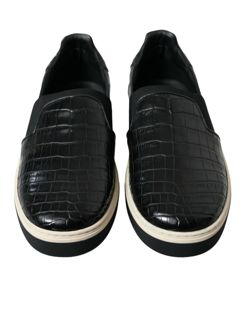Dolce & Gabbana Black Croc Exotic Leather Sneakers