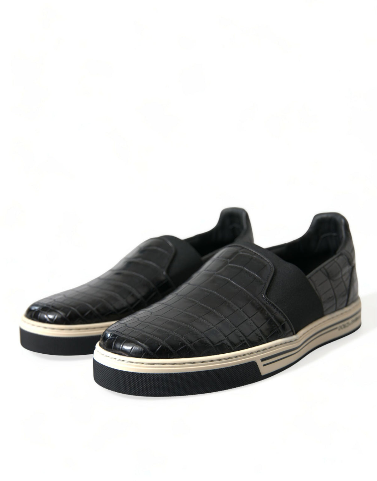 Dolce & Gabbana Black Croc Exotic Leather Sneakers
