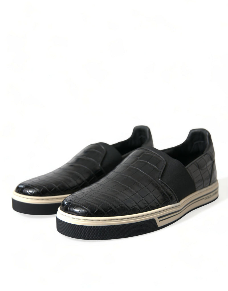 Dolce & Gabbana Black Croc Exotic Leather Sneakers