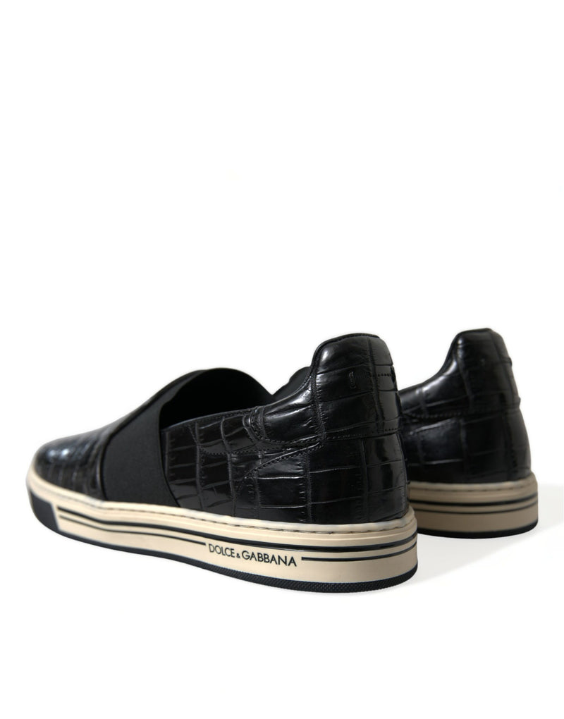 Dolce & Gabbana Black Croc Exotic Leather Sneakers