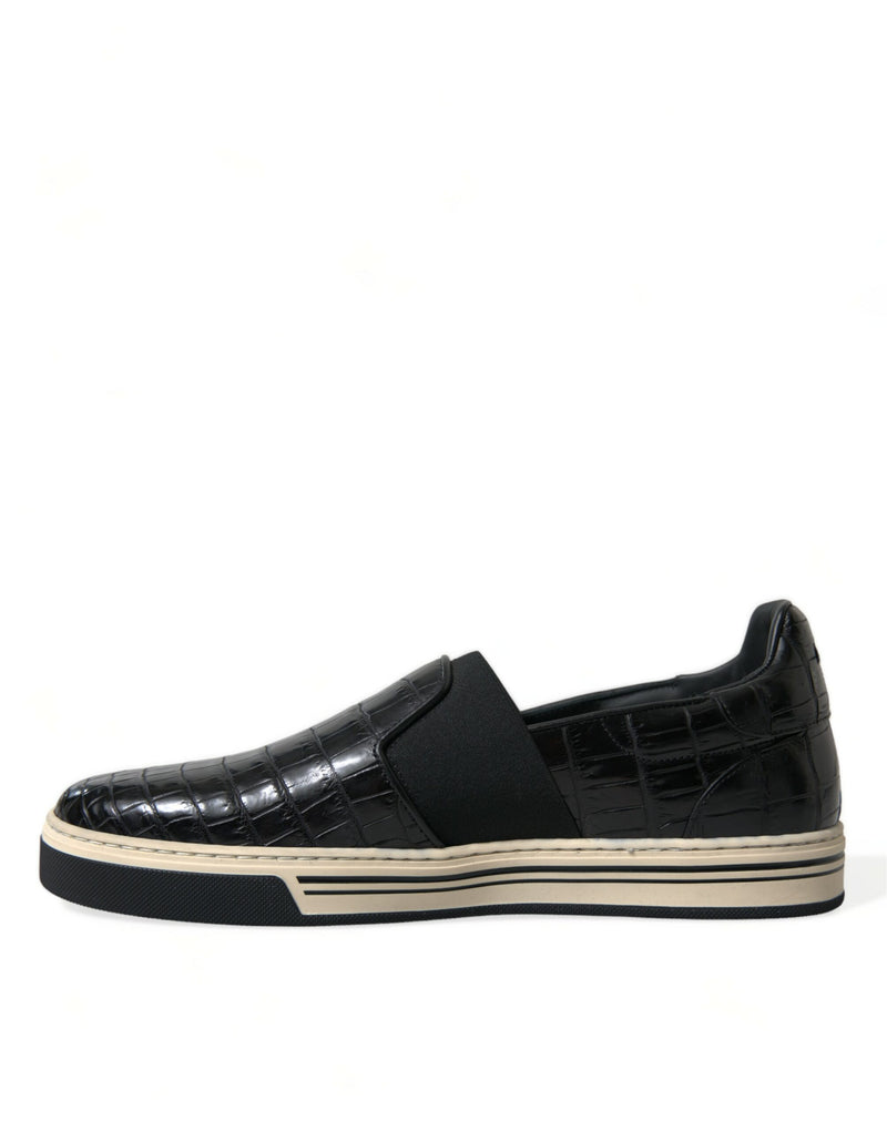 Dolce & Gabbana Black Croc Exotic Leather Sneakers