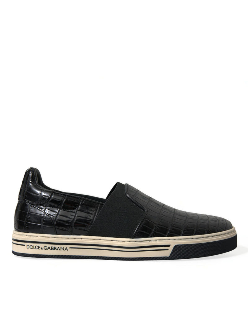 Dolce & Gabbana Black Croc Exotic Leather Sneakers