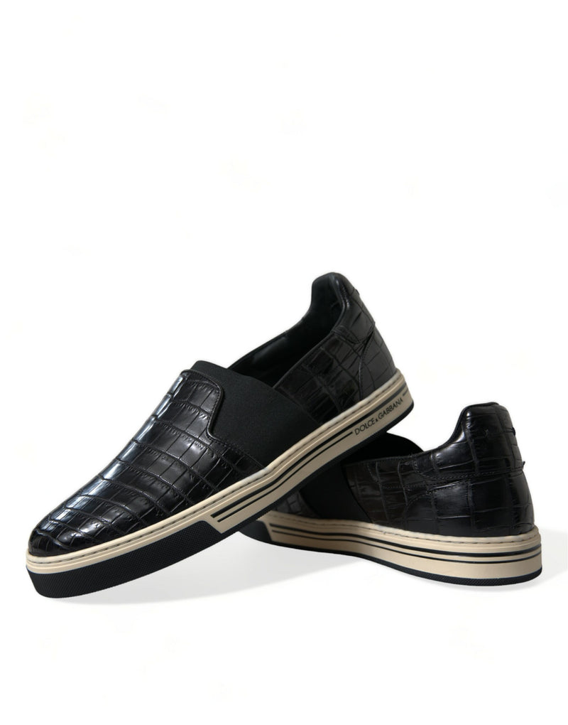 Dolce & Gabbana Black Croc Exotic Leather Sneakers