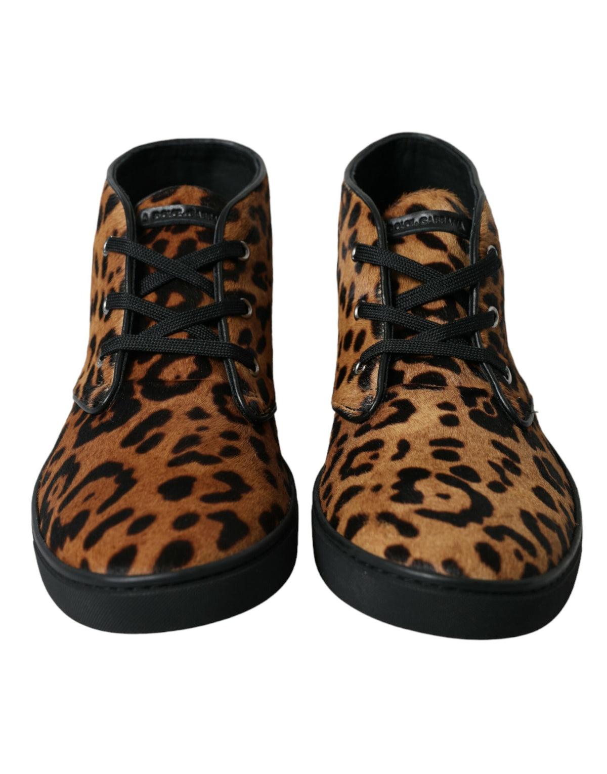 Dolce & Gabbana Sneakers en Cuir et Cheval Épais Léopard Marron